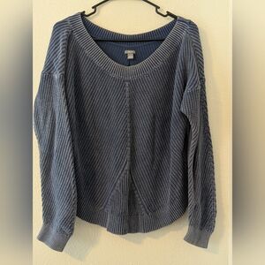 Aerie Slate Blue Ribbed Scoop Neck Knit Sweater
